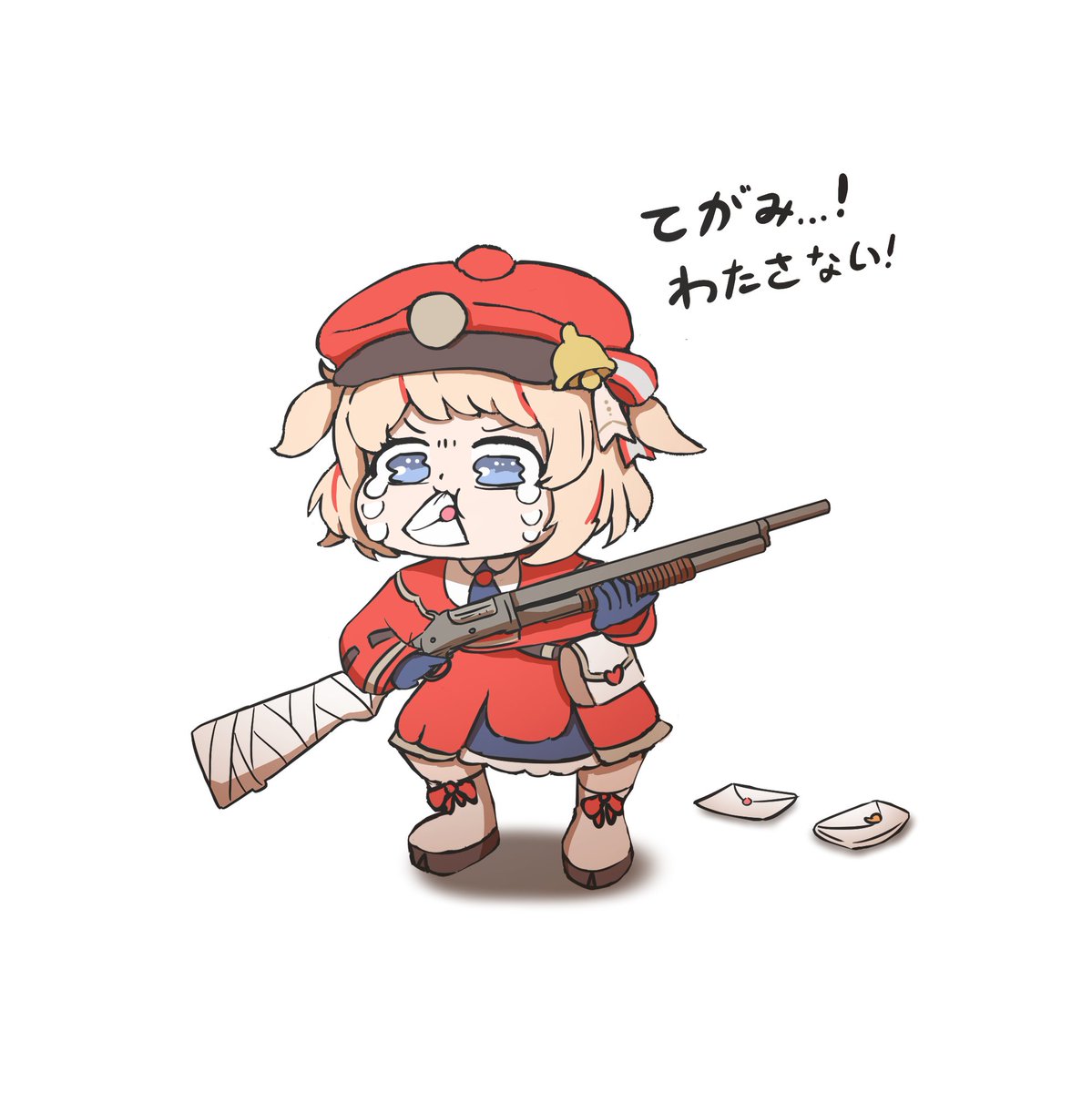 Ebihuraii3's tweet photo. 背中の銃は手紙泥棒退治用かな。
じゃあウィンチェスターだ（適当）

 #つづり絵お届け https://t.co/7Pe2cYz0rk