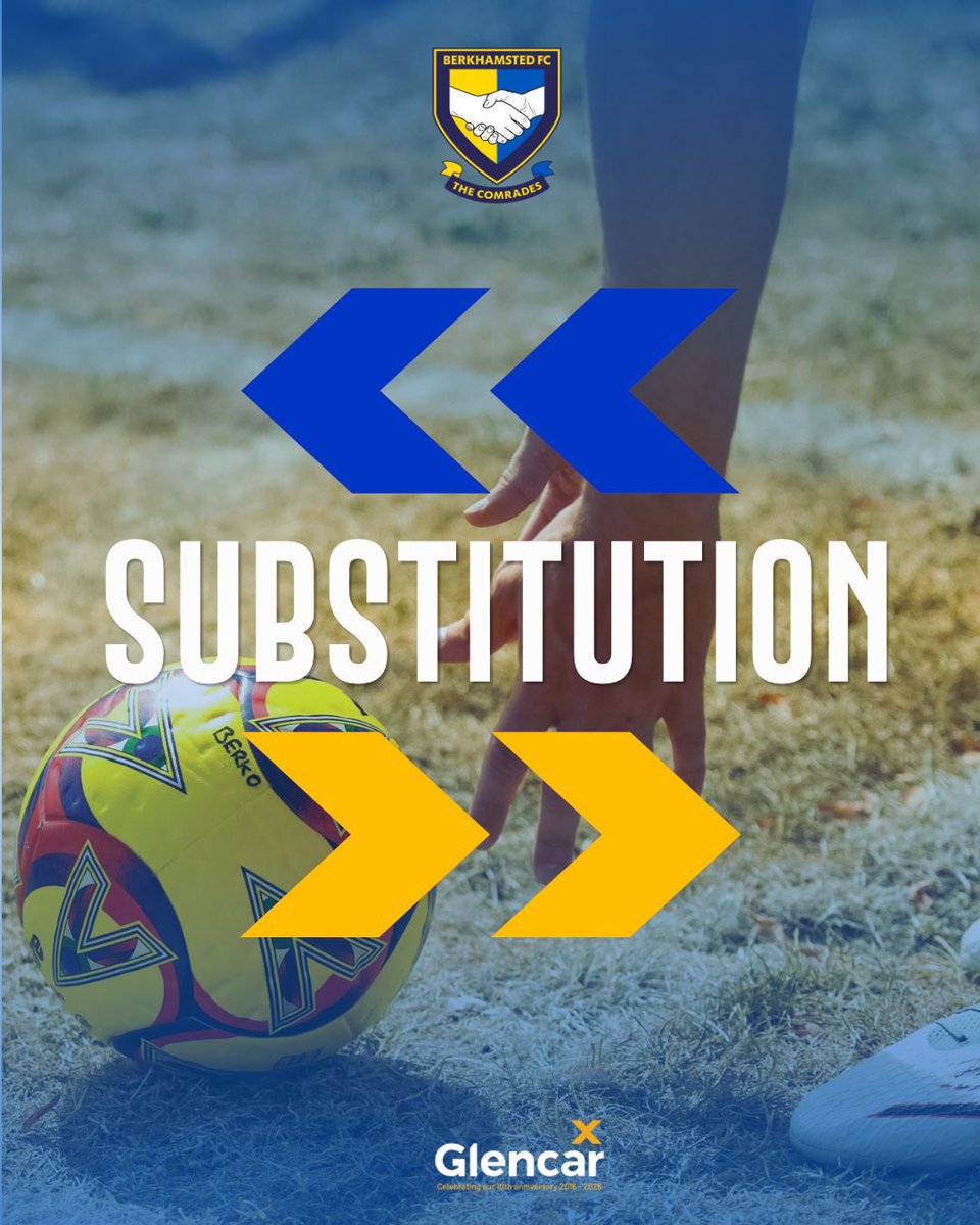 BerkoFC's tweet photo. ⏱41’ | SUB FOR BERKO 

8. Rush off 
17. Kurran-Browne 

 🟡BFC 0-2 HAN🔴

#upthecomrades #berkofc https://t.co/z6c5oFunGh