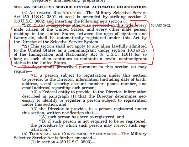 alex71421672700's tweet photo. @ObviousRises I pulled the section up for those too lazy. Every single male citizen in the US and every male residing in the US between ages of 18-26 is automatically registered. THIS DOES NOT INCLUDE ALIENS AND NONIMMIGRANTS https://t.co/7po4xeASpJ