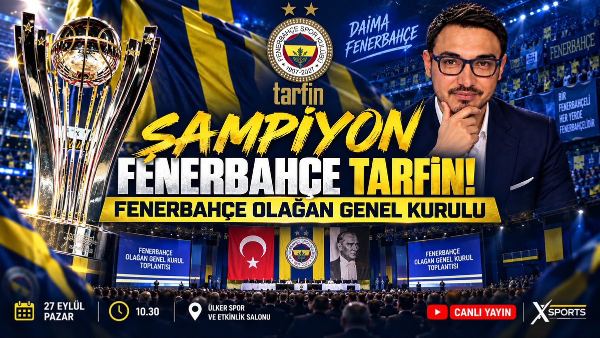 XSports_TV's tweet photo. 🟡🔵 Canlı Yayın Başladı! Tıkla İzle 👇🏻
📺 https://t.co/TeaU6B8TFl

🏆 Şampiyon Fenerbahçe Tarfin!
🚨 Fenerbahçe Mali Genel Kurul Toplantısı!

🎙️ @talhaarslan https://t.co/RvkrS6l8Ip