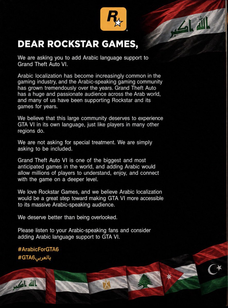 VIIIIIC6's tweet photo. @RockstarGames 
@RockstarSupport 
#ArabicForGTA6 https://t.co/X2BF4Ijho9