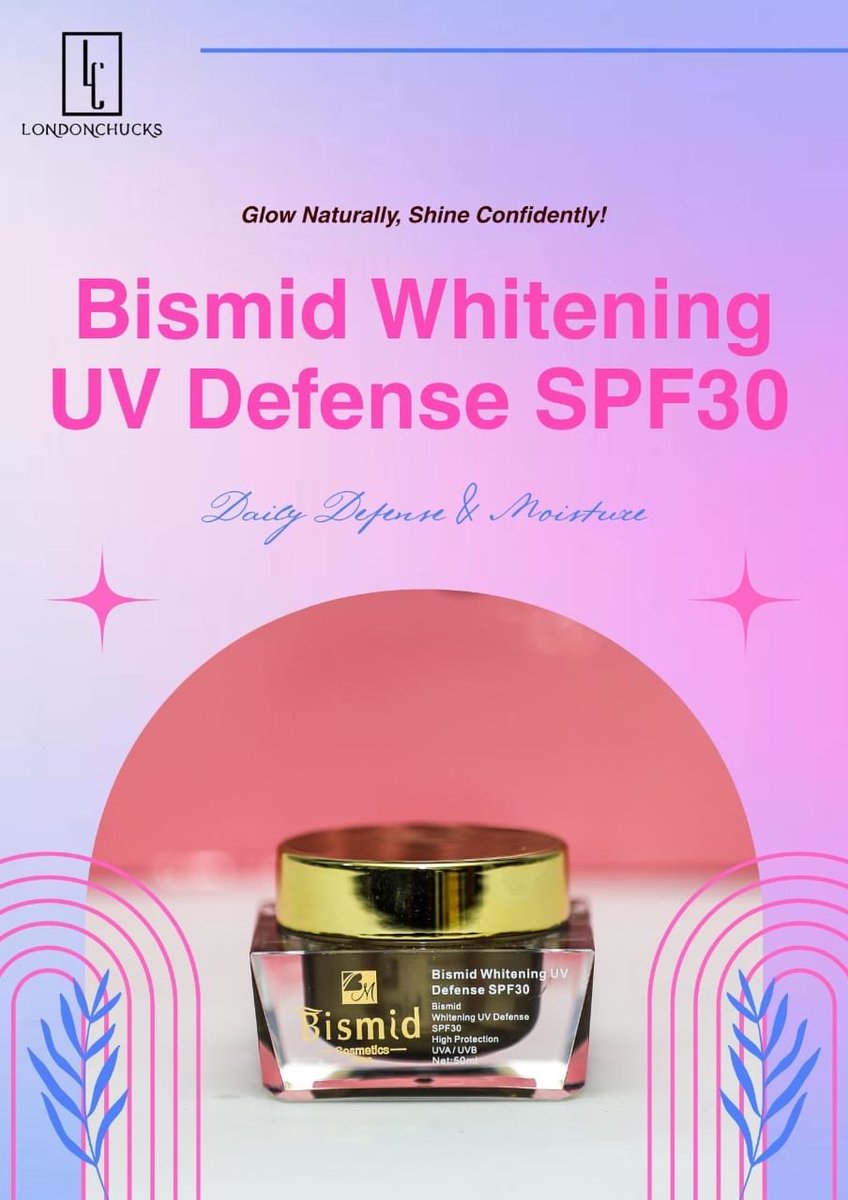 LondonchucksLtd's tweet photo. Protect, moisturize, and keep your skin looking radiant with Bismid Whitening UV Defense SPF30.
+44 7939 188 992 | +234 9063 869 574
https://t.co/t4Uvjaw9H2
#BismidCosmetics #SPF30 #UVProtection #SkincareRoutine #LondonChucks https://t.co/sg64SJxuMT