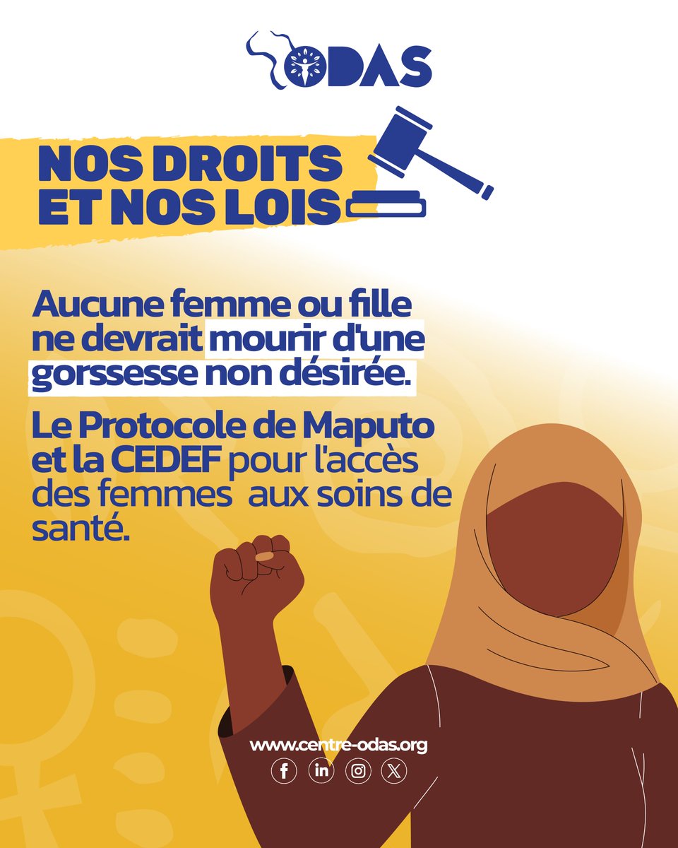 CentreOdas's tweet photo. Le droit à la santé reproductive est un droit humain. Le #ProtocoleDeMaputo et la #CEDEF engagent les États à protéger les droits des femmes et à garantir l'accès aux soins de santé. Connaître ces engagements, c'est aussi connaître ses droits.
#NosDroitsEtNosLois #MouvementODAS #DroitsDesFemmes @ODIA