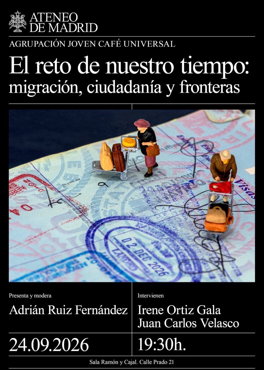 IreneOrtizzzg's tweet photo. El jueves estaré junto a Juan Carlos Velasco y Adrián Ruiz en el @ateneodemadrid para hablar sobre de ciudadanía y fronteras. ¡Será un placer veros por allí! https://t.co/29Pm3OtRVo
