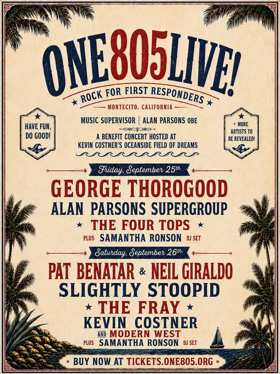 SlightlyStoopid's tweet photo. Heading up the coast to Montecito this weekend for ONE805LIVE at Kevin Costner’s Field of Dreams. Stoked to play alongside some absolute legends on Saturday to support first responders. Grab your tickets and let’s party for a good cause🤘

https://t.co/Zc6KneSrzO https://t.co/Dk9lBZY1qE