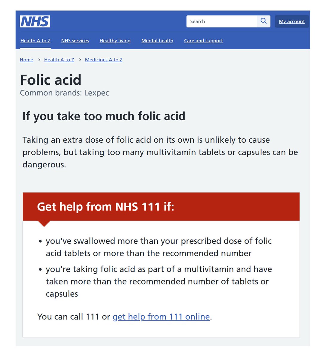 ClareCraigPath's tweet photo. If you are over 50 years old your limit on folic acid should be 200 micrograms.

They are adding 250 micrograms to every 100g of flour.

Below is NHS advice on if you take more than recommended amount.

Petition in next tweet: https://t.co/HuU0yuayi8