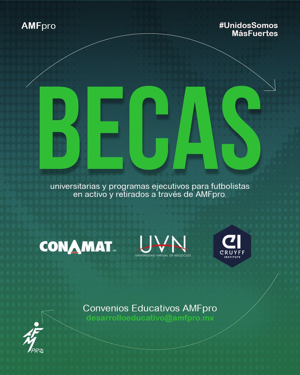AMFproMX's tweet photo. La vida del Futbolista es mucho más que 90 minutos.  

La educación es parte de tu formación, envia un correo a desarrolloeducativo@amfpro.mx o visita nuestra página  https://t.co/Rw0IlU54OC, para más información.   

#TodosSomosMásFuertes https://t.co/00XNNxqibB