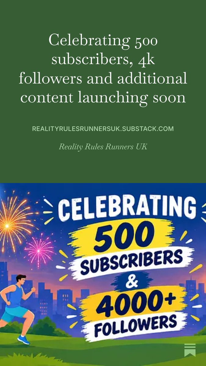RRRunnersUK's tweet photo. 🤩 What a WEEK!!

Tonight we celebrate 4K followers on ‘X’ &amp; 500 subscribers!

If you haven’t yet, please follow #RealityRulesRunnersUK, sign up👇&amp; share this post widely!

Still need a few hundred club members before 3 October!

https://t.co/D3cnr9wSan

#Parkrun #running #runner https://t.co/2tQ4kET5Hk