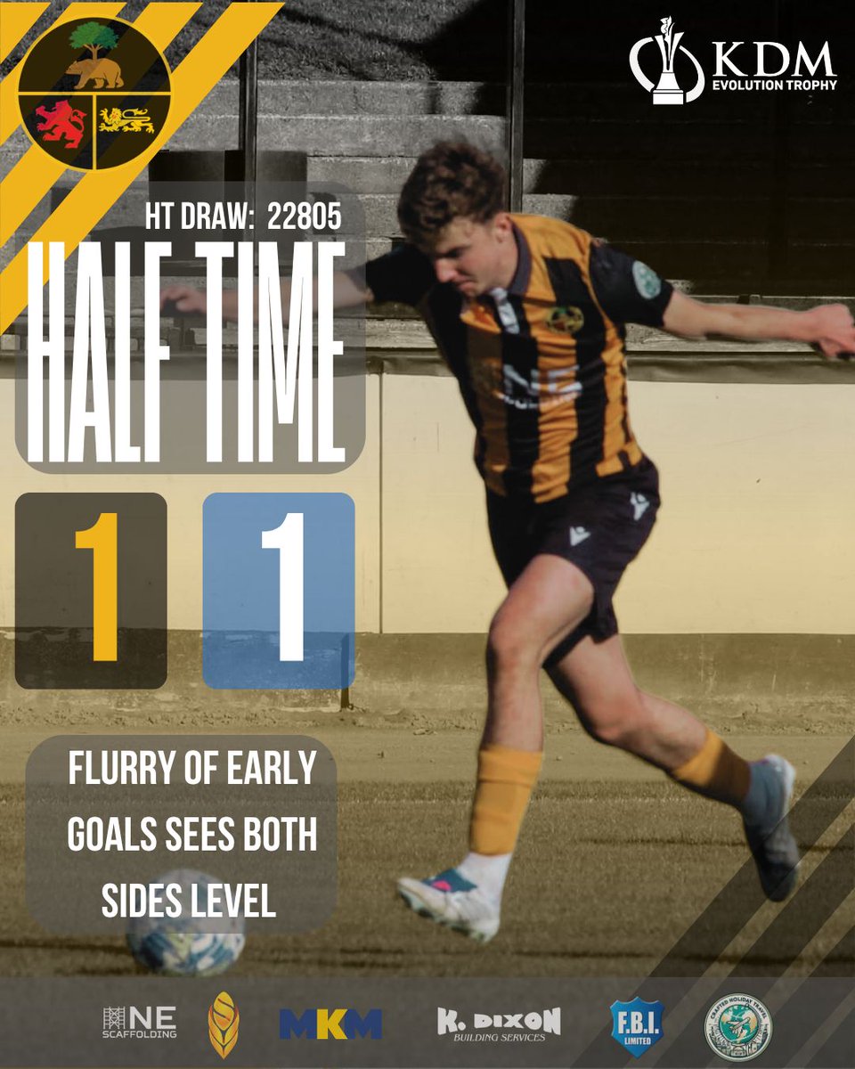 OfficialBRFC's tweet photo. ⏰ | Half time update!.

It's all square at the interval as Caelan McCrone's goal on 20 seconds was cancelled out by Robbie Foster for Stranraer on 4 minutes.

The HT Draw was won by the Pie and Bovril Boys, two visiting YouTubers!

🖤💛 https://t.co/AephsjM9We