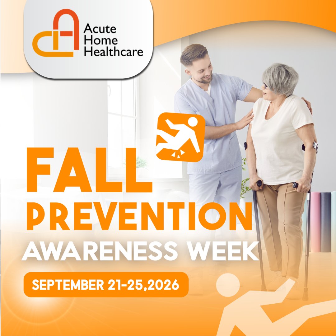 AcuteHomeHealth's tweet photo. Falls are a leading cause of injury among older adults. During Fall Prevention Awareness Week, let’s promote safer steps by keeping walkways clear, wearing supportive footwear, and using mobility aids as recommended. 💙

#FallPreventionAwarenessWeek #FallPrevention #SeniorSafety https://t.co/Pb5FAWCq0h