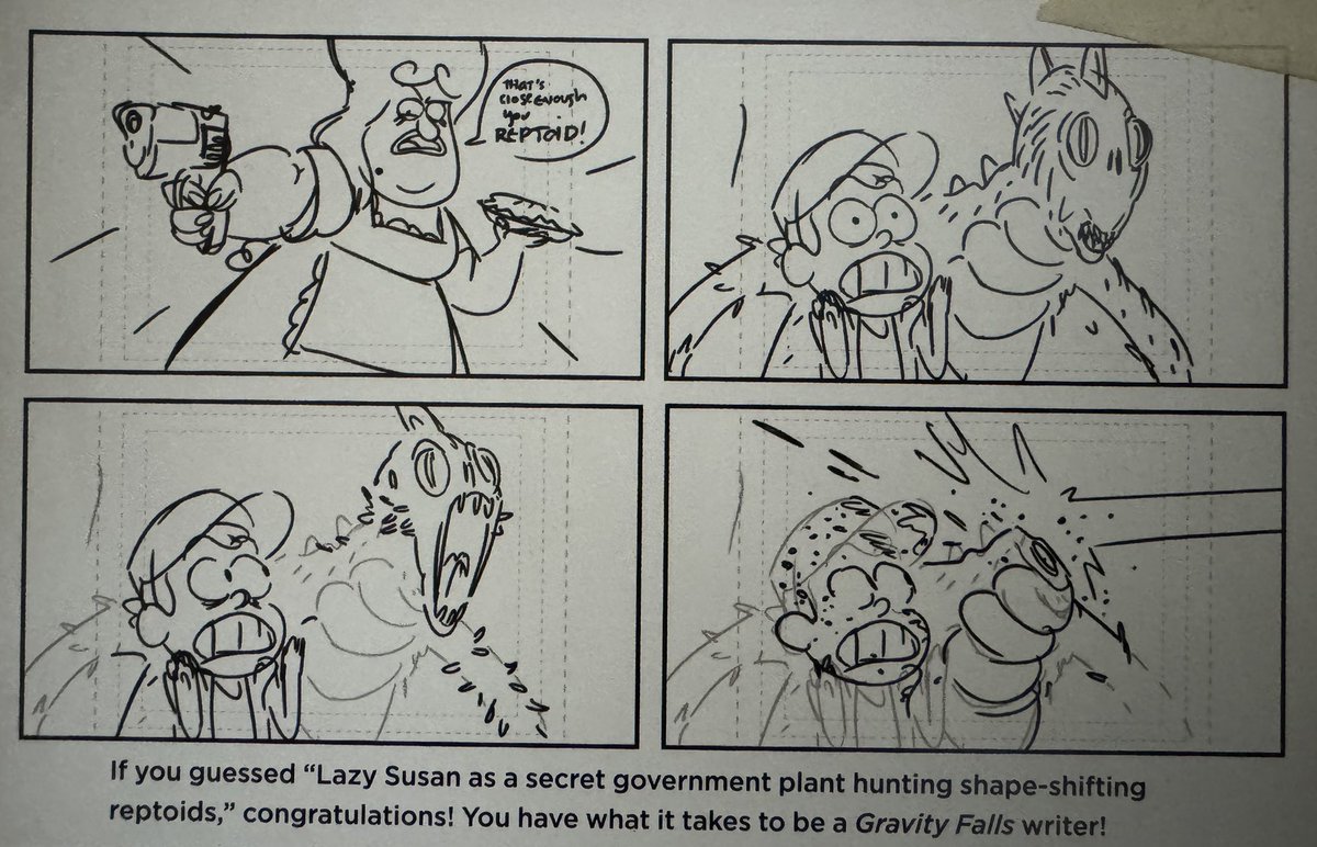 Le_Unorthodox's tweet photo. // Gravity Falls Art Book Spoilers 

Some of these scrapped concepts for GF episodes are kinda ridiculously dumb but Lazy Susan being a secret badass agent is both ridiculously dumb and also something I kind of need to see lmao https://t.co/idx7Yw6nNe