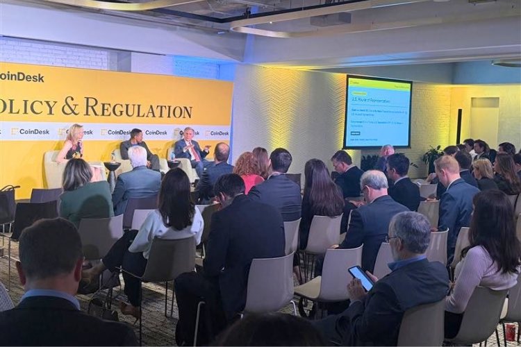 FinancialCmte's tweet photo. Today, Chairman @RepFrenchHill joined @RepRitchie at @CoinDesk’s Policy & Regulation Conference to discuss the bipartisan effort to deliver clear rules of the road for digital assets.  They discussed the importance of working across the aisle to advance the CLARITY Act and give American innovators the certainty they need to innovate, invest, and build here at home.