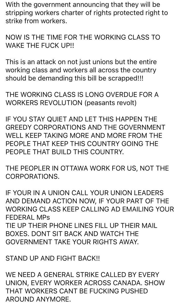 DerekWilliams82's tweet photo. #Canada #workers #workersrights #charterRights #BritishColumbia #alberta #Saskatchewan #Manitoba #Ontario #Quebec #Newfoundland #PEI #newbrunswick #novascotia #Yukon #NorthwestTerritories #nunavut #peasentsrevolt #workersrevolution #generalstrike #strike #billc39 #buildcanada https://t.co/jArYMPC9Oc