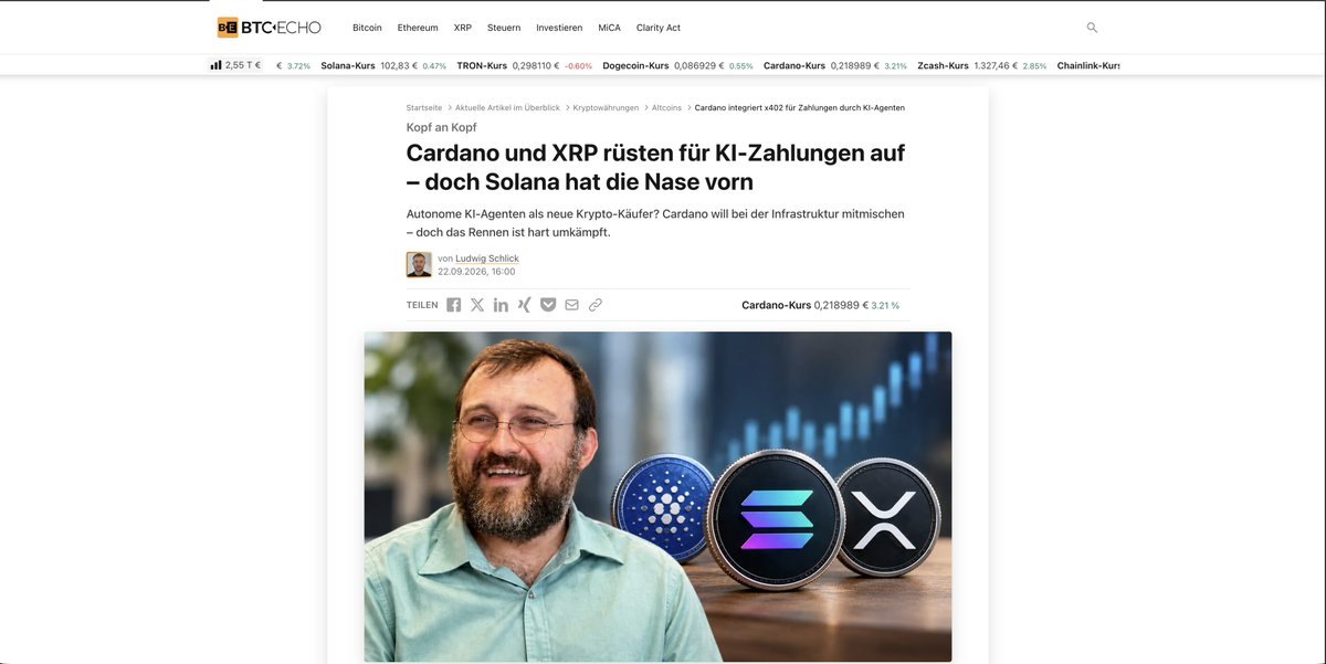 Padierfind's tweet photo. Hey @btcecho erstmal danke für den Artikel über x402 auf Cardano! Ihr wisst, ich freue mich immer über sowas ;)

Was mich aber noch mehr freuen würde, wenn ihr als News Outlet einfach ein klein wenig mehr Research betreiben würdet.

Im Artikel stehen so Sachen drin wie es hätte bisher nur 1 Testnet Transaktion stattgefunden, usw.

Das stimmt nicht. Es haben schon über 40,000 x402 Transaktionen statt gefunden.

Dabei ist der x402 Standard auf Cardano ganz besonders cool, weil er mit Masumi (@MasumiNetwork) integriert ist und wesentlich mehr kann, als alle anderen x402 Implementation. Schaut euch mal https://t.co/LTzBv91I3L an.

Zusätzlich solltet ihr als deutsches Unternehmen wissen dass eine der größten deutschen Medienagenturen, die Serviceplan Gruppe, einen x402 Marketplace betreibt.

Also ja, es gibt mehr Transaktionen auf Solana und co - aber auf Cardano gibt es mehr "sinnvolle" Transaktionen, statt Memecoins und random langweiligen API calls.

Schauts euch doch mal an: https://t.co/FqbKVYhTuC

Trotzdem danke für den Artikel!