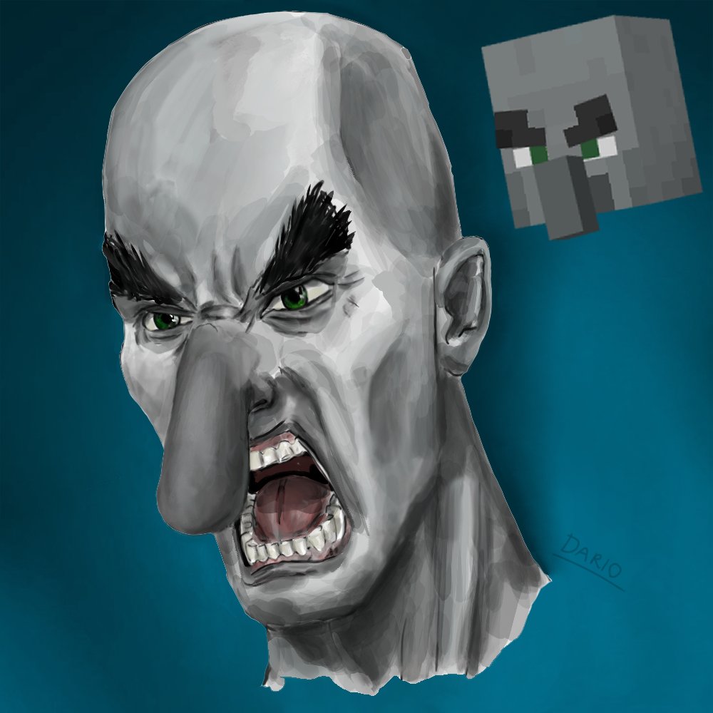 Dario_lorecraft's tweet photo. A plausible interpretation of the evil illager. 

It’s funny that their mouths are open in the “base texture”  have you ever thought about that?  #minecraft #minecraftart #dogitalart #sketch #creaturedesign #Illager #MinecraftDungeons #MinecraftDungeons2 https://t.co/A3WG7V8U1e