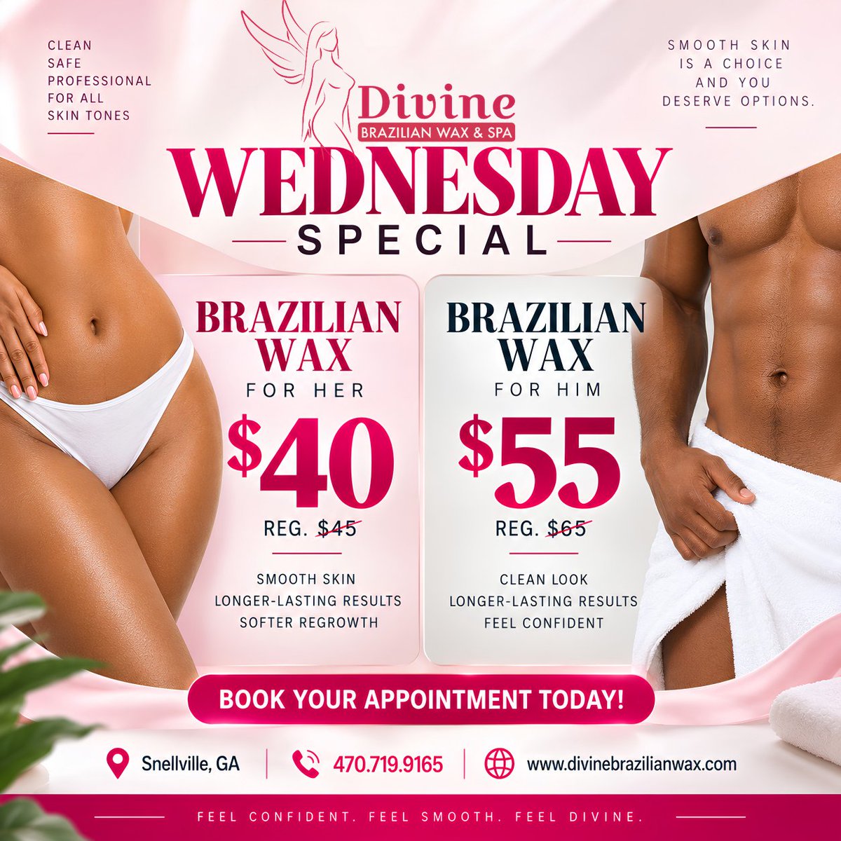 snellvillewaxi1's tweet photo. ✨ WEDNESDAY = WAX DAY! 💗
Brazilian Wax Her $40 (Reg. $45)
Brazilian Wax Him $55 (Reg. $65)
Smooth skin. Wednesday savings. ✨
📍 Snellville, GA
📞 470.719.9165
#SnellvilleGA #BrazilianWax #Waxing #WednesdaySpecial #LoganvilleGa #GraysonGa #LawrencevilleGa #NorcrossGa #Tucker https://t.co/yXLG72MWes