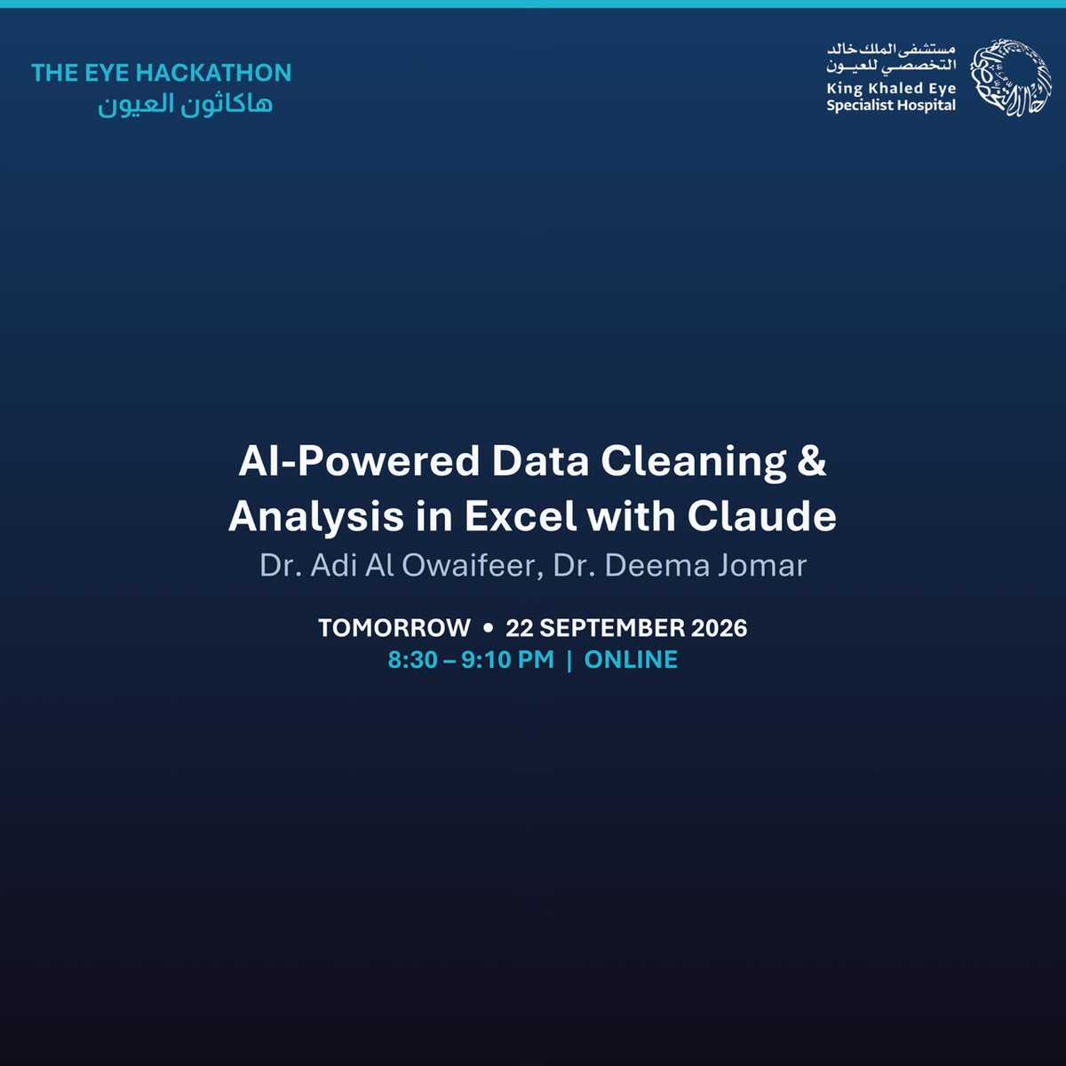 ahmousa7's tweet photo. My takeaway from Dr. Adi Al-Owaifeer and Dr. Deema Jomar’s lecture on Claude + Excel: preserve raw data, define variables clearly, plan the analysis, and verify every transformation and statistical choice. AI can speed up the workflow #TheEyeHackathon #Endovision #GraftMeIfYouCan https://t.co/nApQA6y5A3