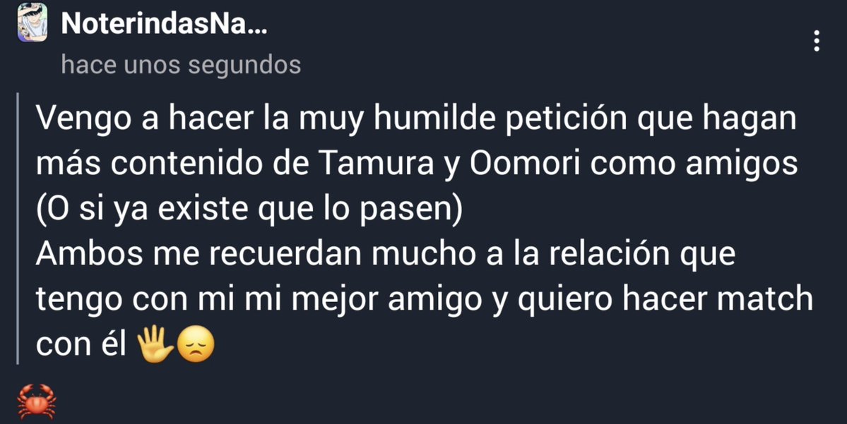 tellgfinakamura's tweet photo. Petición Tamuori como amigos! 

- 🦀 https://t.co/eMlAiMkuiZ