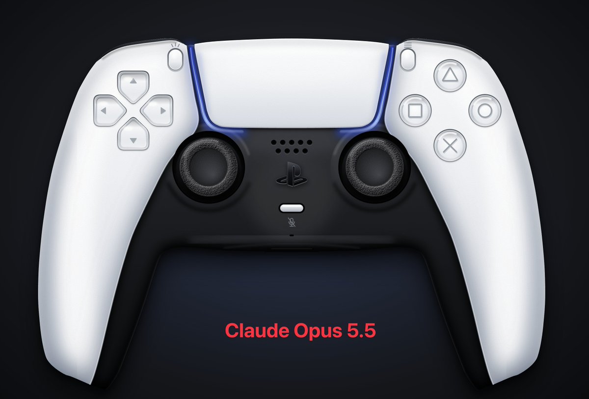 bridgemindai's tweet photo. Claude Opus 5.5 makes GPT 6 Sol look like a child's toy.

Same prompt. Create an SVG of a PS5 controller. 

Look at the difference.

Opus 5.5 is a leap. The detail, the shading, the accuracy. GPT 6 Sol is not in the same conversation.

This is the model Anthropic should have shipped all year.