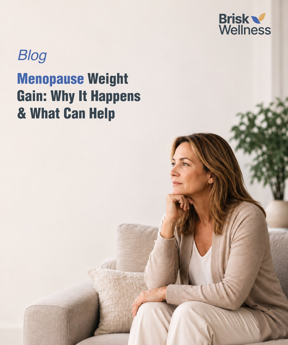 BriskWellness's tweet photo. Same diet. Same workouts. Still gaining weight in menopause?

It's not you, it's hormones, muscle loss &amp; sleep disruption working together. 

Here's how to lose menopause weight the sustainable way 👇
https://t.co/j23E8mgUIZ

#Menopause #WomensHealth #Telehealth https://t.co/e2l1PobQEi