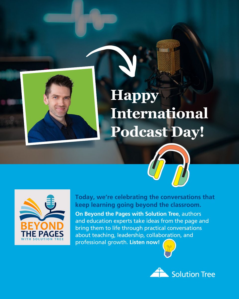 SolutionTree's tweet photo. 🎙️ Happy International Podcast Day!

Today, we’re celebrating the conversations that keep learning going beyond the classroom.

On Beyond the Pages with Solution Tree, authors and education experts take ideas from the page and bring them to life through practical conversations about teaching, leadership, collaboration, and professional growth.

From mindful coaching to the challenges educators face every day, each episode offers ideas you can reflect on, share with your team, and put into practice.

🎧 Celebrate #InternationalPodcastDay with us and catch up on Beyond the Pages with Solution Tree.

Listen here: https://t.co/vBQXG20VWa

#SolutionTree #BeyondThePages #InternationalPodcastDay #EducationPodcast #ProfessionalLearning #Educators