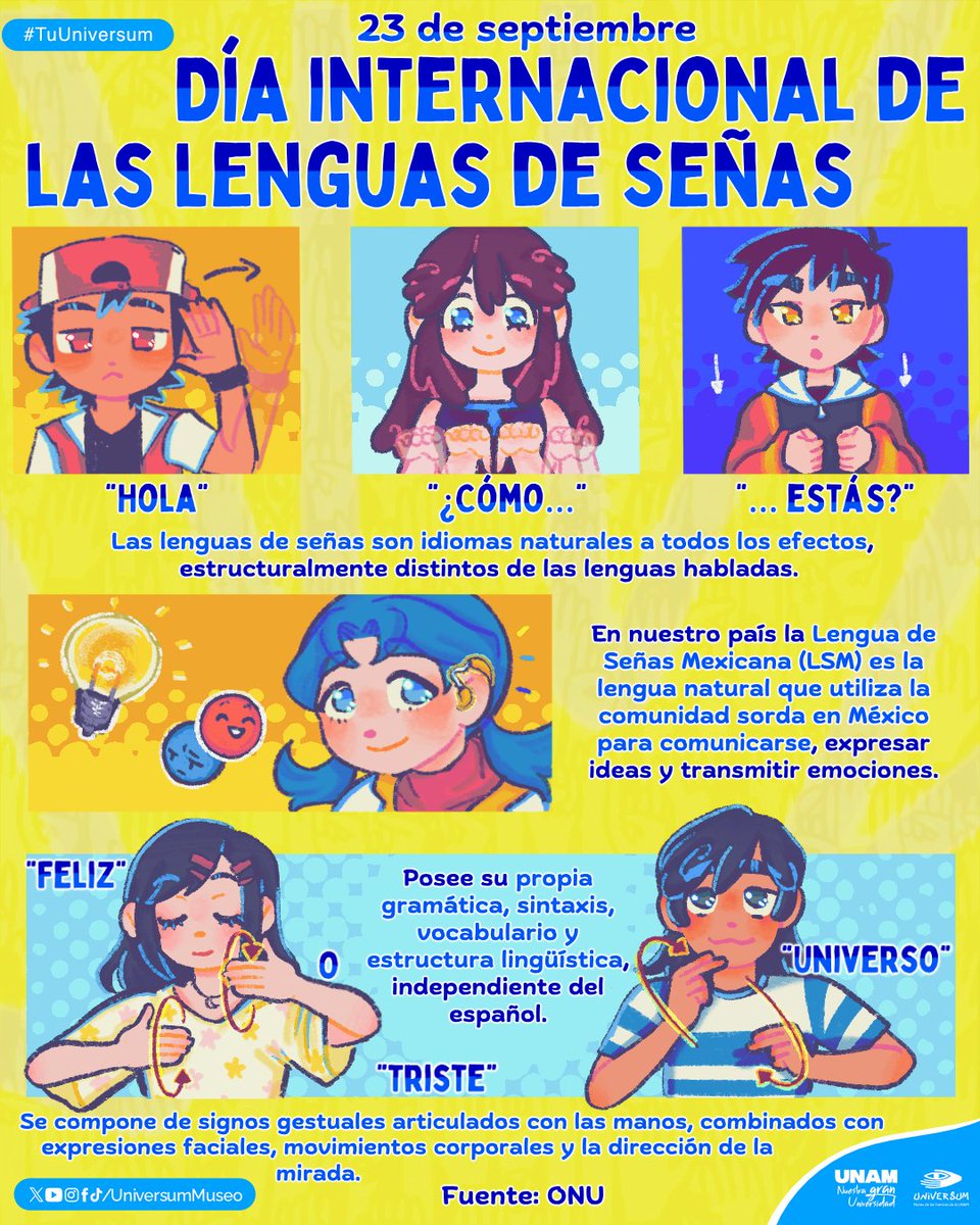 UniversumMuseo's tweet photo. #UnDíaComoHoy se celebra el día internacional de las lenguas de señas ✌️ 
Por un futuro más inclusivo 🙌 
#TuUniversum https://t.co/X1wZFunrCW