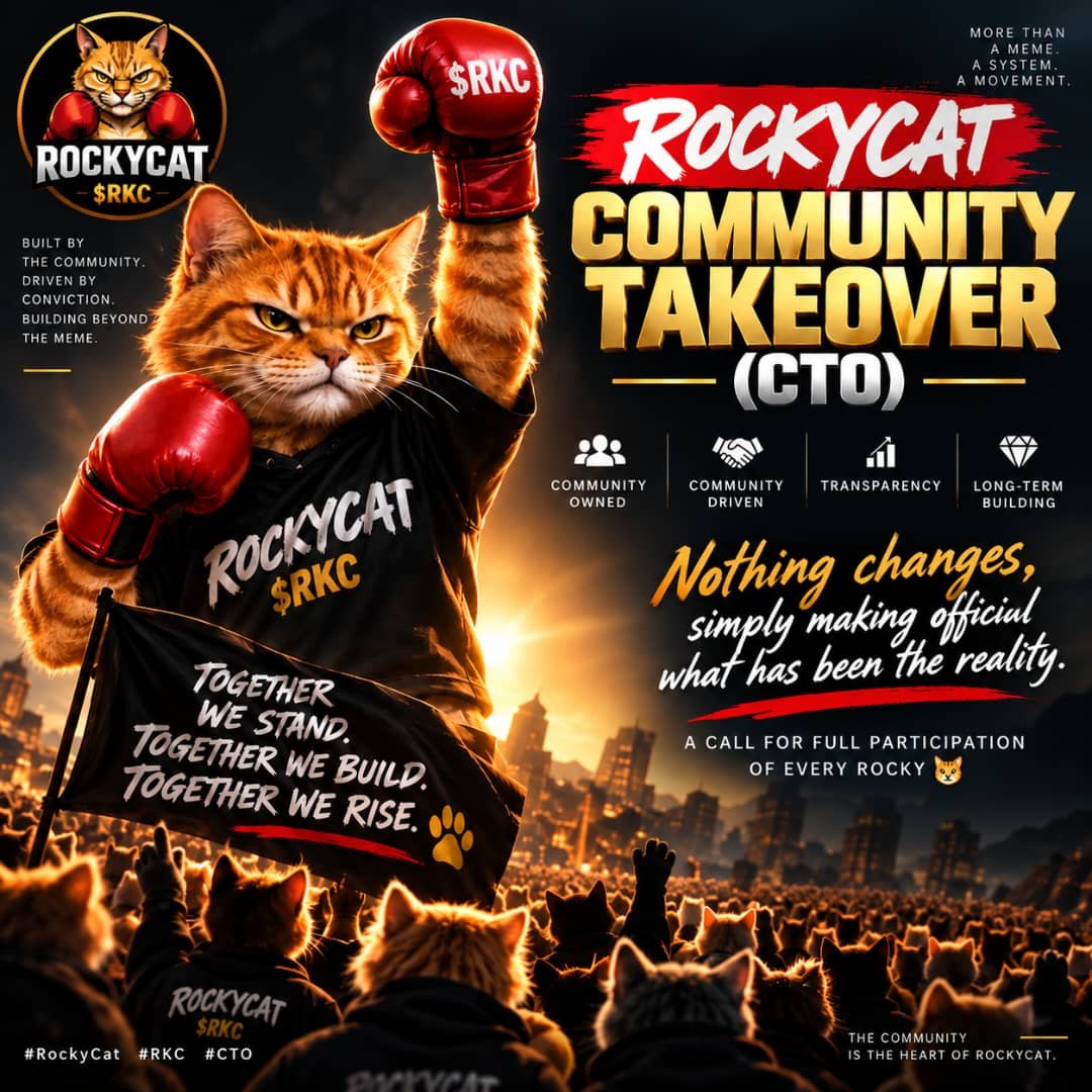 Rockycatcoin's tweet photo. 🚨 ROCKYCAT COMMUNITY TAKEOVER (CTO) 🐾

We've been preaching #community_ownership of #RockyCat from Day 1, and for the past 12 months, the community has consistently proven through its actions that it is capable and ready.

So it's time to make that ownership fully formal by officially declaring a CTO (Community Takeover).

@dexscreener Order #1790100492665 has been placed and submitted for approval.
Once approved, it will be reflected on the platform.

📍 Nothing changes. We're simply making formal what has always been the reality, and calling on the full participation of every Rocky around the world 🌍 

Together we stand. Together we build. Together we rise. 🐾🥊

#RockyCat #RKC #CTO