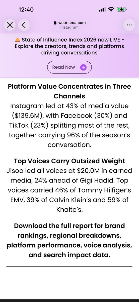 RaeKaeli's tweet photo. JISOO is proving what real brand impact looks like. Tommy Hilfiger’s NYFW SS27 presence saw her lead the celebrity voices w/ $20M in EMV while just 13% of engagement came from Tommy’s own channels. Her influence speaks louder than any campaign.❤️‍🔥JISOO x TOMMY = impact. 🔥 https://t.co/iiMiSgyWzn