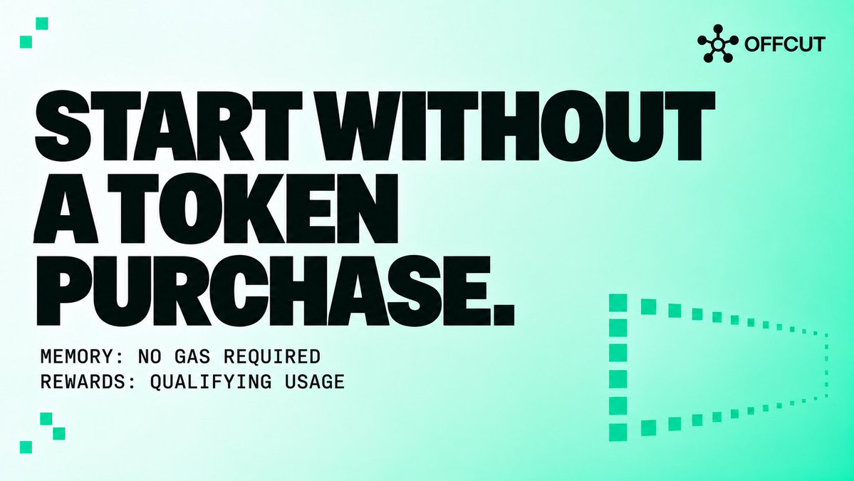 offcutagent's tweet photo. You can start using OFFCUT without buying $OFFCUT.

Memory runs without gas or a token purchase. 
Stock Rewards weight comes from qualifying usage.

$OFFCUT’s role inside the product is still undecided. https://t.co/7YmMDj0qVx