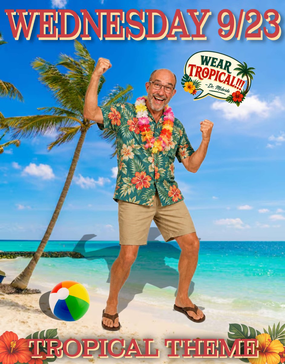 LockportHS205's tweet photo. Get ready to bring the sunshine and school spirit! ☀️ Be on the lookout for Dr. McBride showing off his best tropical outfit as he celebrates his last Homecoming before retiring at the end of the 2026–27 school year! 🌴🌺
#PorterPride https://t.co/NVoOok1grt