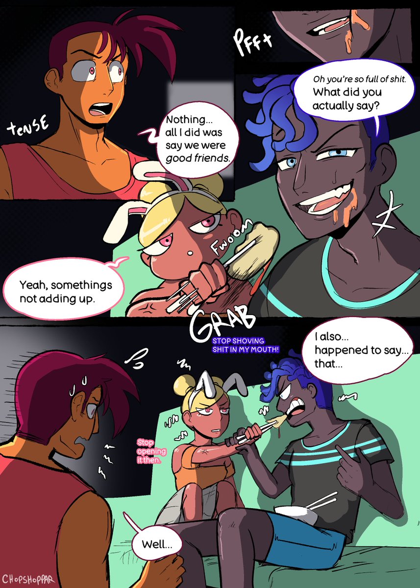 ChopshopPar's tweet photo. APOLOGY | Human AU | Continuing comic
Pages 1-4 ongoing
🐇🫐Plur, Reia, and Rave having an average dinner. 🍓
#Chopcomics #plurtheslime #ravetheslime #reiatheslime https://t.co/9asBYGBaNS