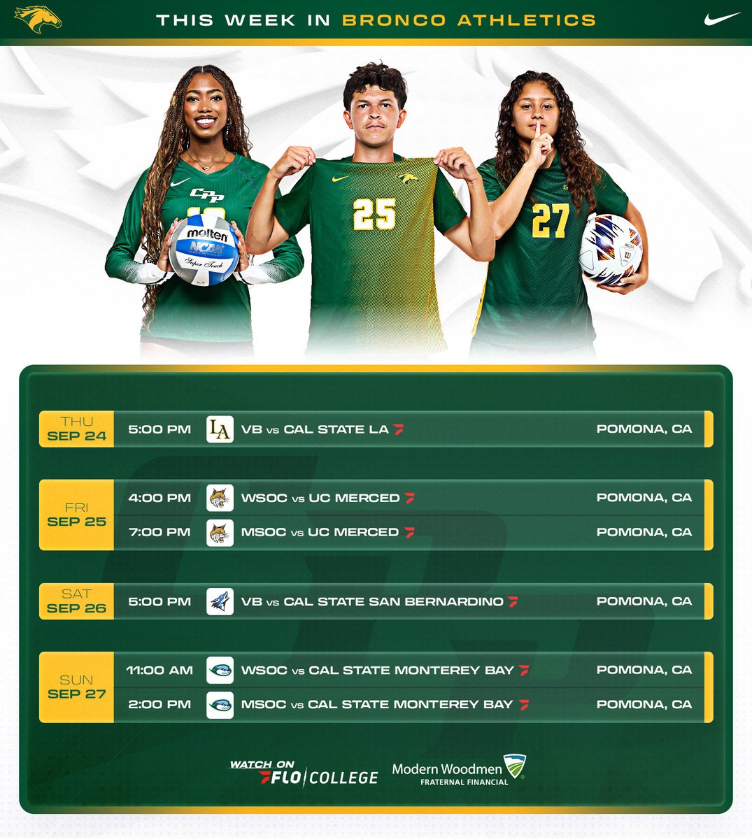 cppbroncos's tweet photo. This week in Bronco Athletics 🐎

#WeAreCPP https://t.co/UiQNd6Q2K5
