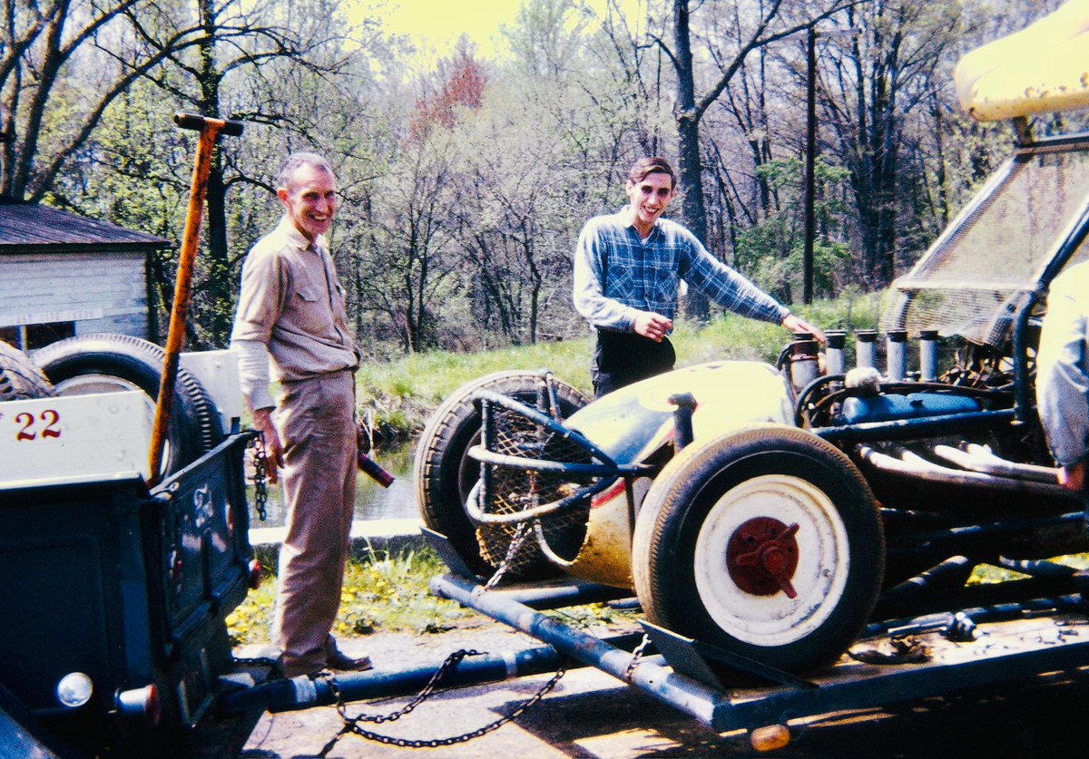 BnCAuto14's tweet photo. My "Pap", Marv Cameron &amp; Dad, Barry Camp havin' a laugh posing with his ride at the time... the Wagner Bros. #22 Ford off of Back Mountain Rd, Benfer PA...1967.😎
(Camp Collection) https://t.co/6gmEew4wCK
