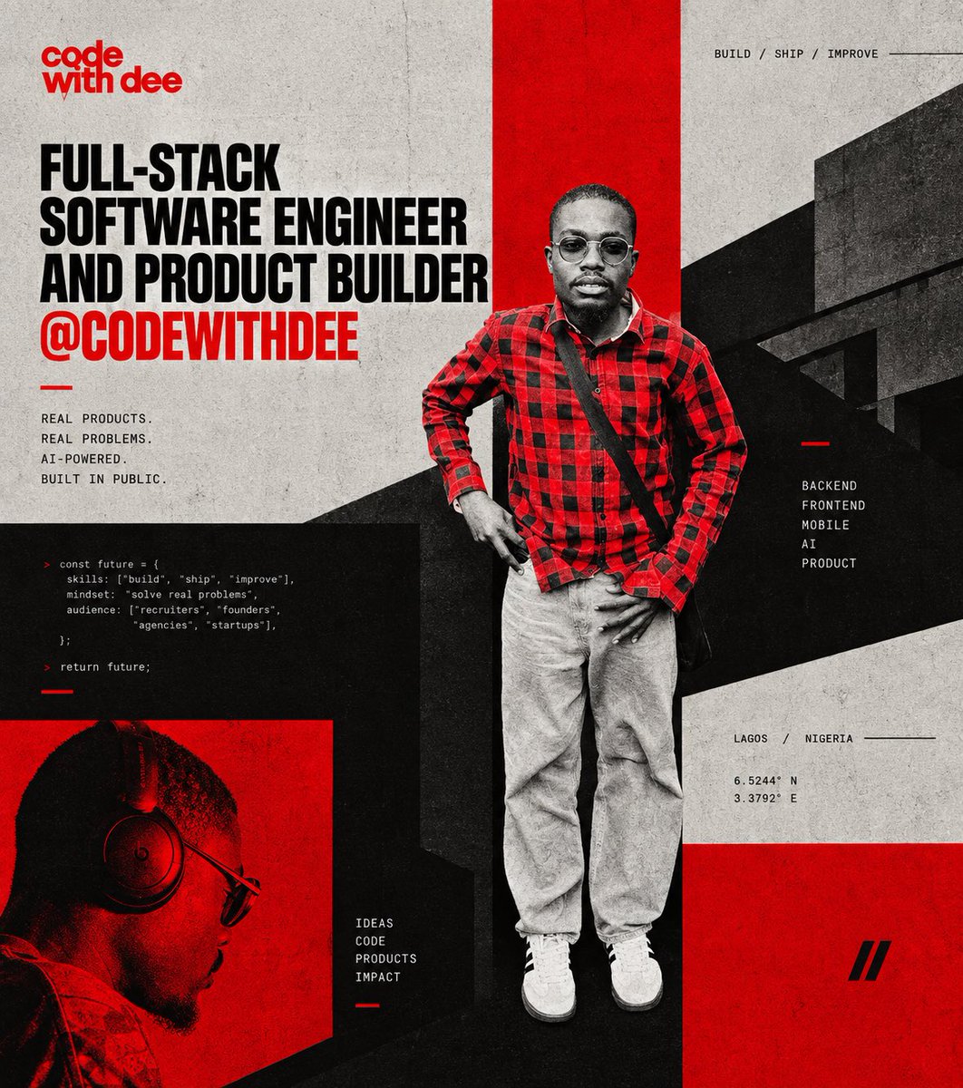 codewithdeeee's tweet photo. Just me, building.

Writing code is only one part of being a software engineer. The real work is understanding problems, turning ideas into products, shipping, learning, and doing it all over again.

Still building. Still learning. Still shipping. 🚀

#SoftwareEngineering https://t.co/OHmky4fcxL