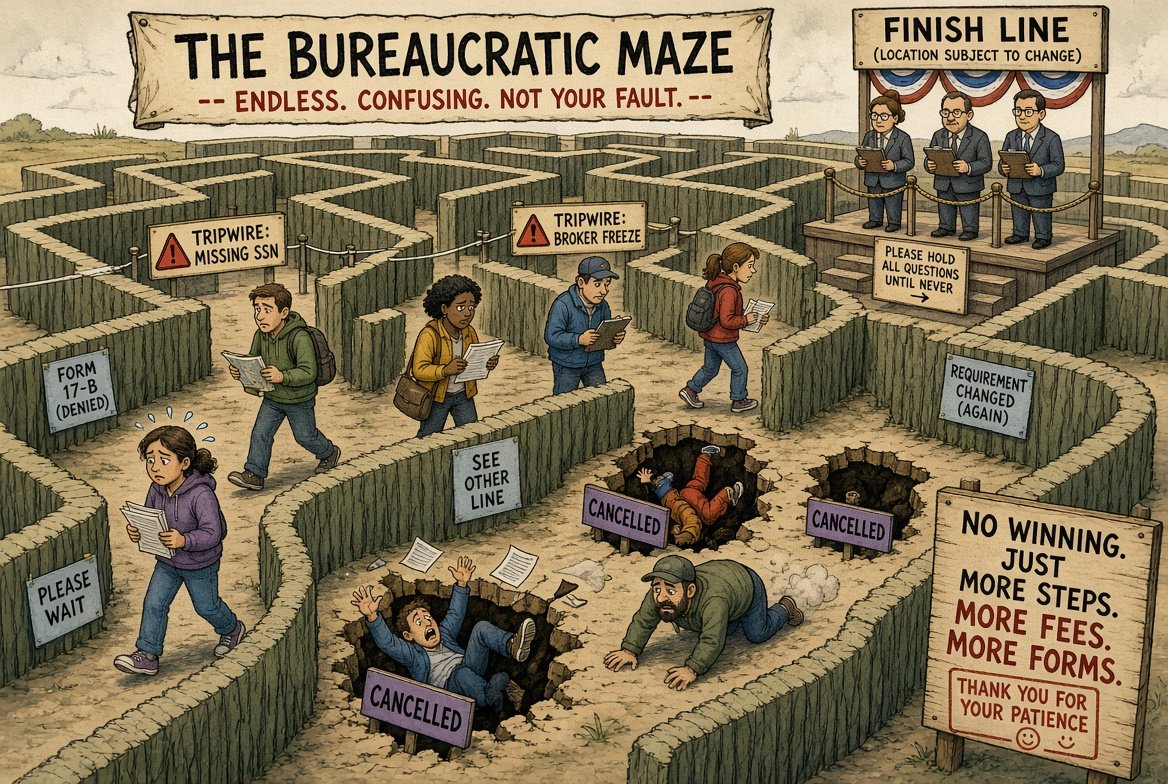 realTuckFrumper's tweet photo. Brokers frozen, applications flagged, coverage yanked mid year. The enrollment maze now has extra tripwires everywhere. Folks who paid on time still get the boot over missing digits. Treating healthcare like a gotcha game is cruel and stupid as hell. #HealthcareForAll https://t.co/QihbO9oQk5