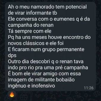 republiqueBRA's tweet photo. 😬 💬 Em mensagens atribuídas a Glenda Varotto, divulgadas por Arthur do Val e Renato Battista, ela teria descrito seu então namorado, “Chumalado”, como um “militante bobaião, ingênuo e inofensivo”, mas com “potencial de virar informante” sobre o MBL. https://t.co/aVYIJOp2pF