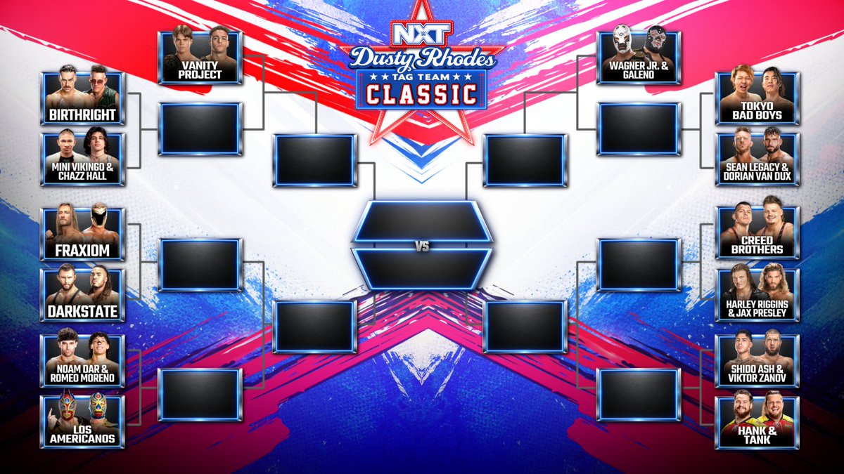 WWENXT's tweet photo. The bracket for the 2026 Dusty Rhodes Tag Team Classic! 🔥

The tournament kicks off TONIGHT on #WWENXT!!

@TheCW | @TheCW_Sports https://t.co/NI4DwHzYKK