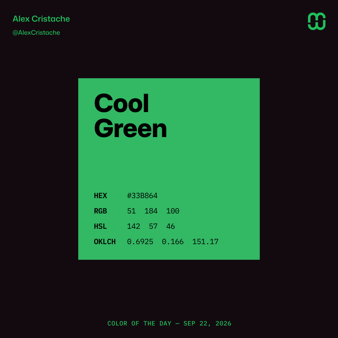 AlexCristache's tweet photo. "Cool Green" – 33B864 – is the Color of the Day.
I dare you to try and bother this super cool green.
#ColorOfTheDay #ColorInspiration https://t.co/n4HbKQ9CoN