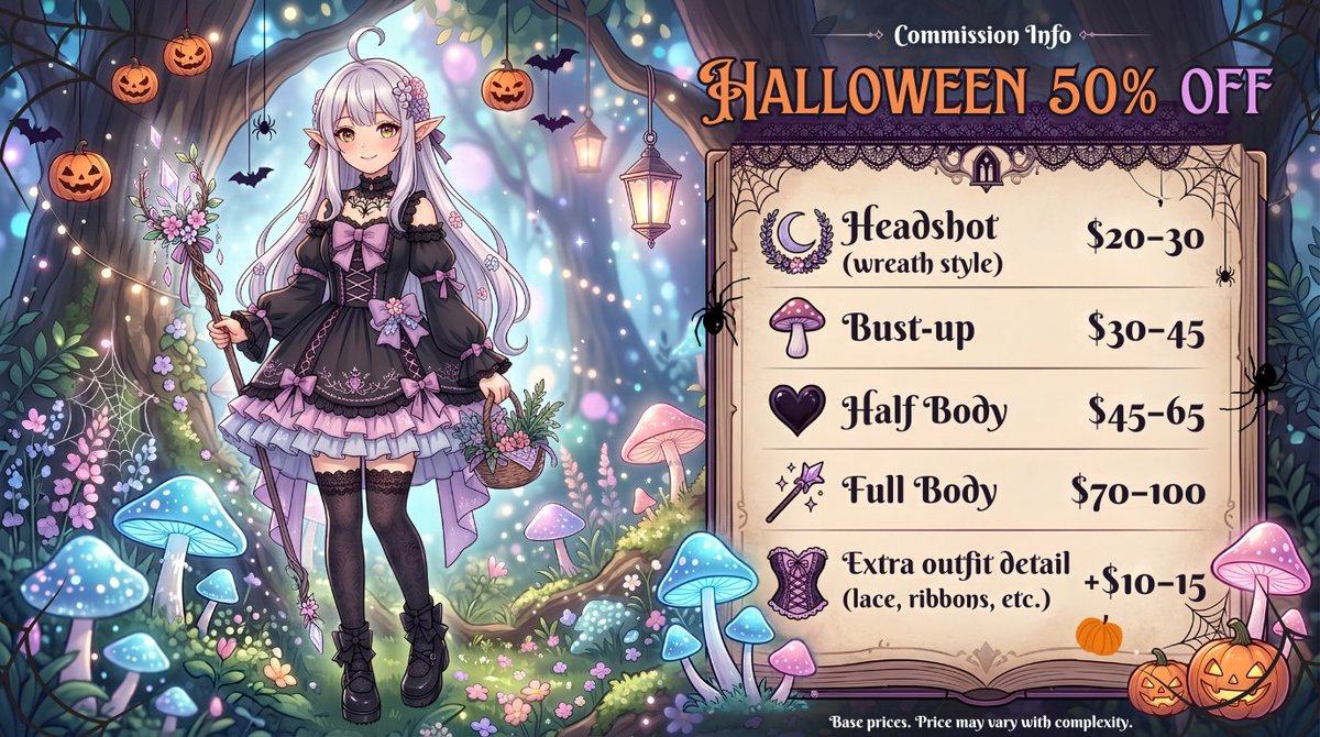 hikari__zen's tweet photo. 🎃 HALLOWEEN COMMISSIONS — 50% OFF 🎃
Step into the enchanted forest this spooky season 

Limited time only — DM to claim your spot before the spell wears off.

#HalloweenCommissions #FairycoreArt #CommissionsOpen #paidwork #vtubers https://t.co/IE0QIPJSke