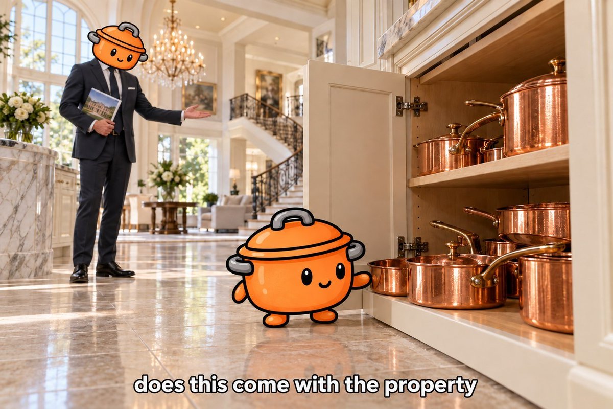 cook_on_hood's tweet photo. Realtor: "It features 6 beds, 8 baths, and custom Italian marble floors." 

Me: "Is the copper collection included?" https://t.co/79TjaNfX4j