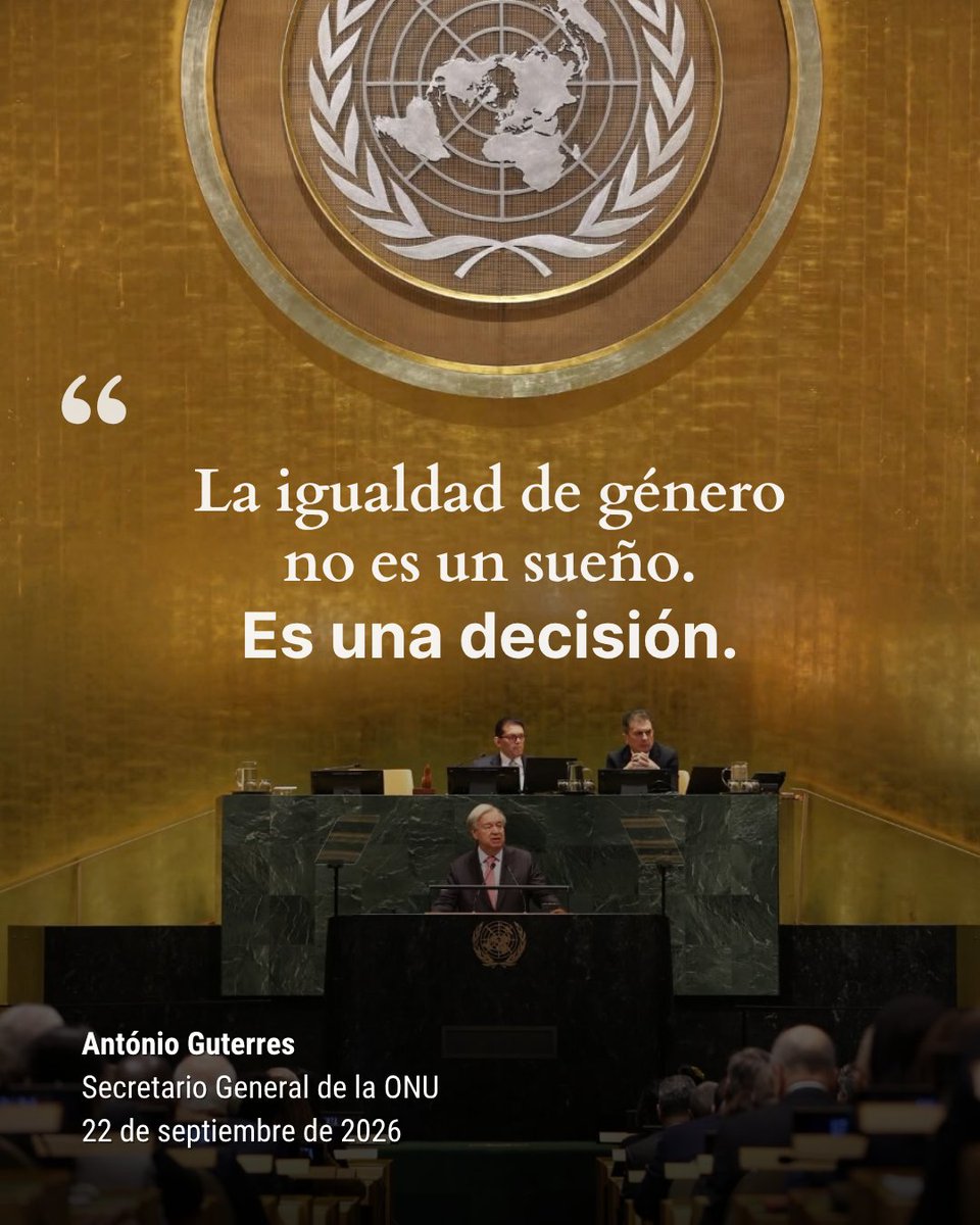 ONU_es's tweet photo. “La igualdad de género no es un sueño. Es una decisión”.

@antonioguterres señala que, pese a los importantes avances logrados, las mujeres y las niñas siguen enfrentando discriminación, violencia, exclusión y abusos en todo el mundo.

“Esto es indignante y representa un enorme desperdicio para la humanidad”.

Discurso completo: https://t.co/S7g1C5i9q3