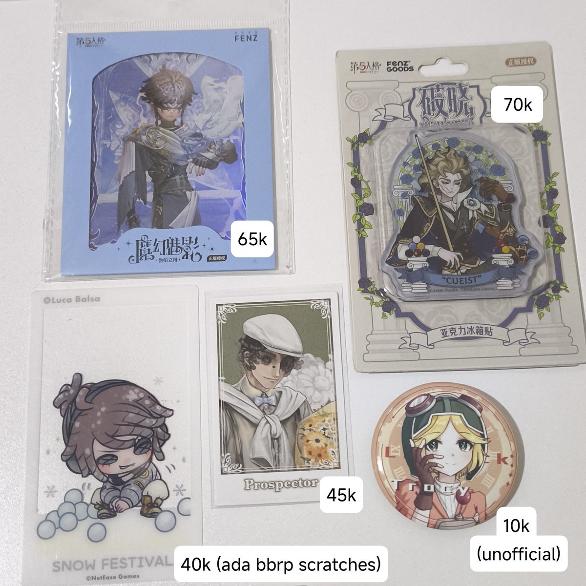 levyllim's tweet photo. wts
- eli card sealed
- marcus acrylic fridge magnet sealed
- luca snow festival clear card
- norton card
- unofficial tracy badge

splitpay / full co 🍊 / manual

#warungidv #warungidentityv #warunggame https://t.co/PiDp2x8iDZ