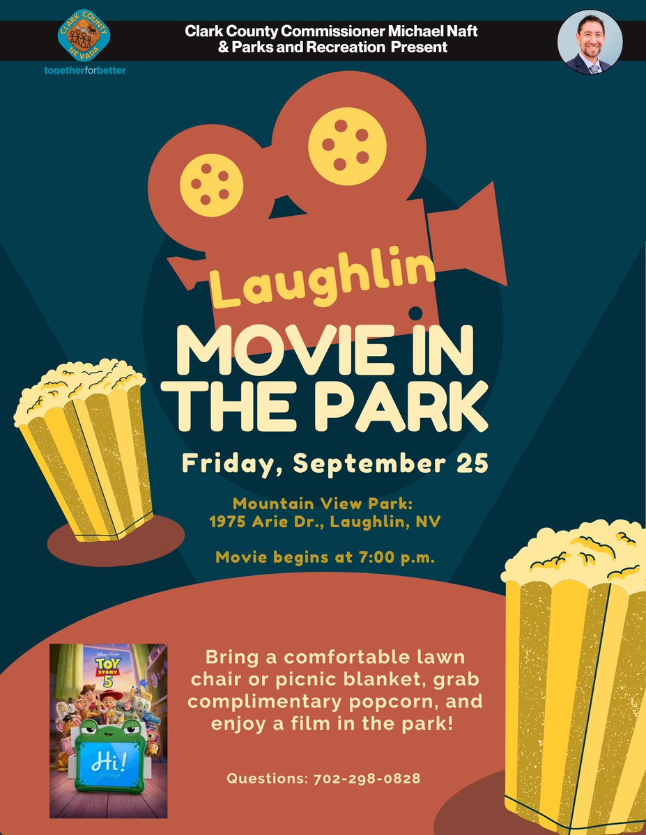 CommishNaft's tweet photo. Happening Friday: Laughlin Movie in the Park 🎥🍿🌳 https://t.co/flxBdygd8e