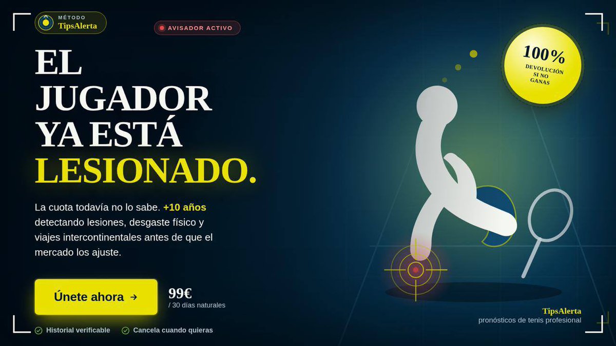 Analistas_Tenis's tweet photo. 💻 He sumado todos mis avisadores en un solo servicio. Mi servicio Premium más profesional hasta la fecha 

🤕 Todas las informaciones de lesión
✈️ Desplazamientos intercontinentales
😪 Jugadores con desgaste físico 
✊🏽 Jugadores necesitados de victoria 

👆🏼 ¡Todo en el mejor grupo Premium de tenis de la historia! Solo informaciones, nada de sensaciones. Mi servicio más profesional hasta la fecha 

Todas las apuestas reales: argumentaciones extensas y capturas reales demostrando la información

✅ Garantía: si no ganas, devolvemos el dinero 

¿Hay plazas para todos? No, solo 100. Servicio profesional 

ℹ️ El servicio incluye 31 días completos desde que se compra

En el primer comentario tenéis la info para entrar