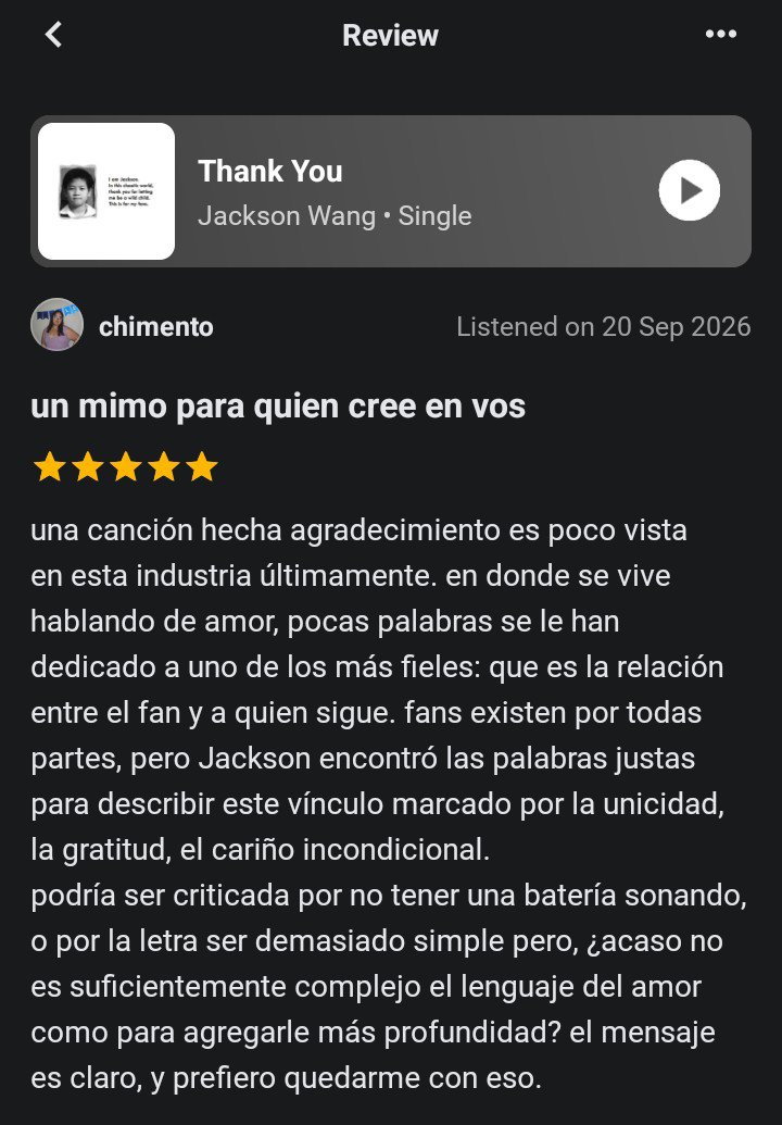 moonlightjiaer's tweet photo. my musicboard review of "Thank You" by Jackson Wang<3 

i did a translation because i think is a song more than worth listening to 🥺

you can listen on apple music here: https://t.co/x6ffelfgvA

#JacksonWangXRocNation #JacksonWangThankYou https://t.co/K5NMKj9tBD