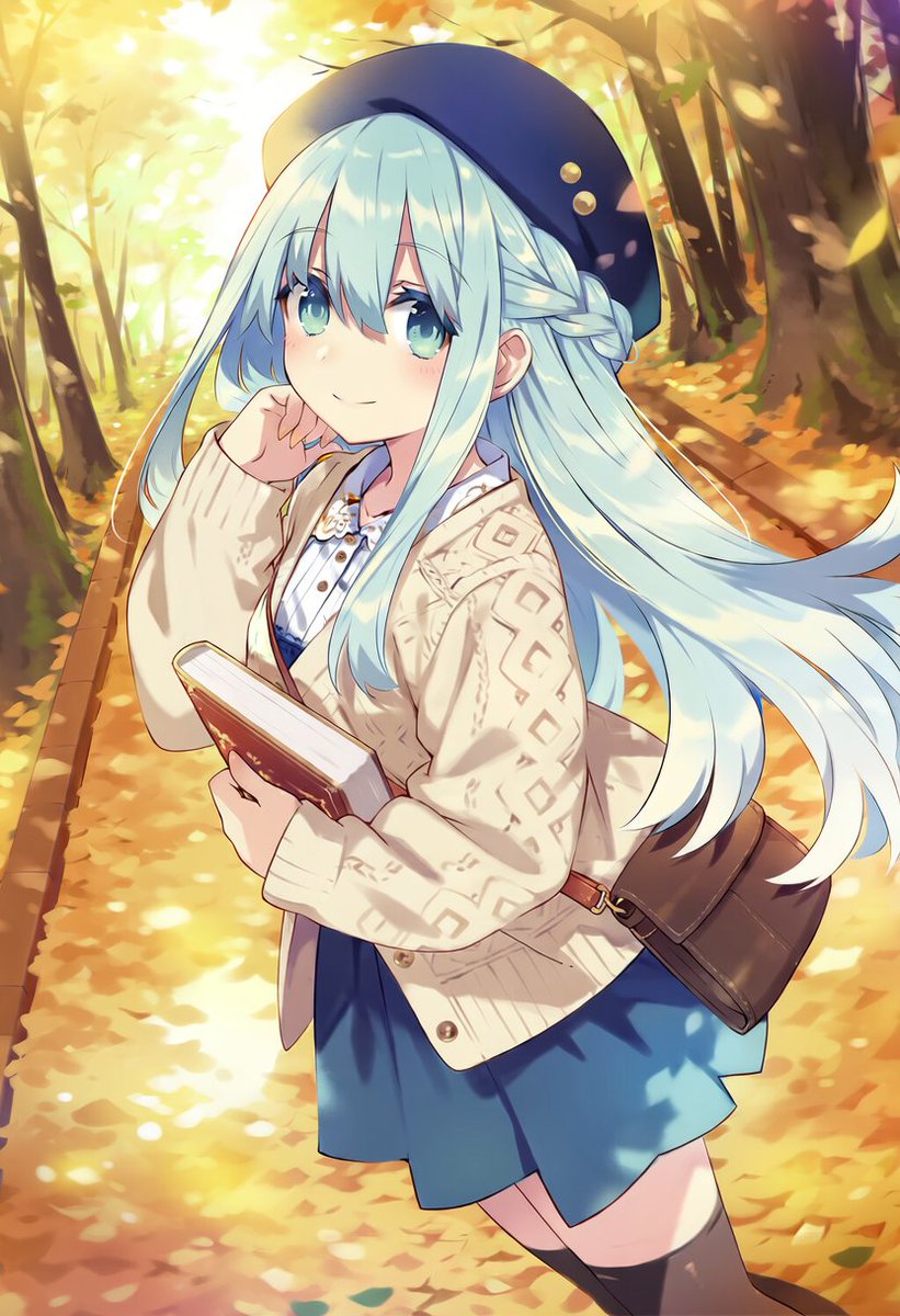 Ellillis's tweet photo. 今日の1ワードプロンプト｜衣装編

「beret」

丸く平たい形の「ベレー帽」を表現するタグ。
可愛らしくおしゃれなアクセントを加えたいときに使えます。
今回は紺色のベレー帽で、カーディガンと合わせた秋のお出かけスタイルに。
#NovelAI #NovelAIV5 #AIイラスト https://t.co/3KMXKEmDEC