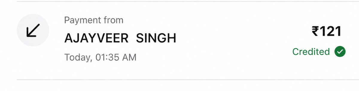 a_w__r's tweet photo. Received ₹121 back from Ajayveer Singh. ❤️
He could have easily ignored it, but he chose to return the money. Respect for doing the right thing. 🙌
Good people still exist. 🤝 https://t.co/7bcsN4hSuh