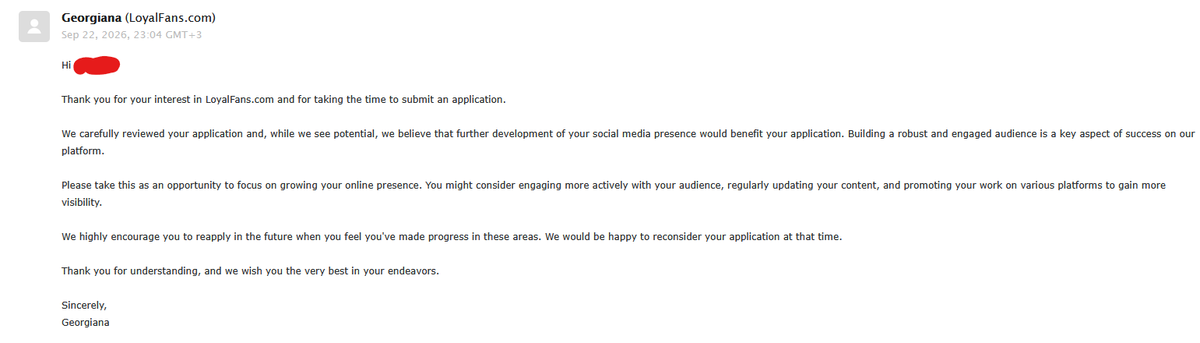 EmpressTabris's tweet photo. Hey @realloyalfans, Can I get an actual answer on why I can't make an account on your platform and get this same generic reply every time despise people with much smaller communities and less followers than me getting approved with no issue? https://t.co/VxYqerpgPJ
