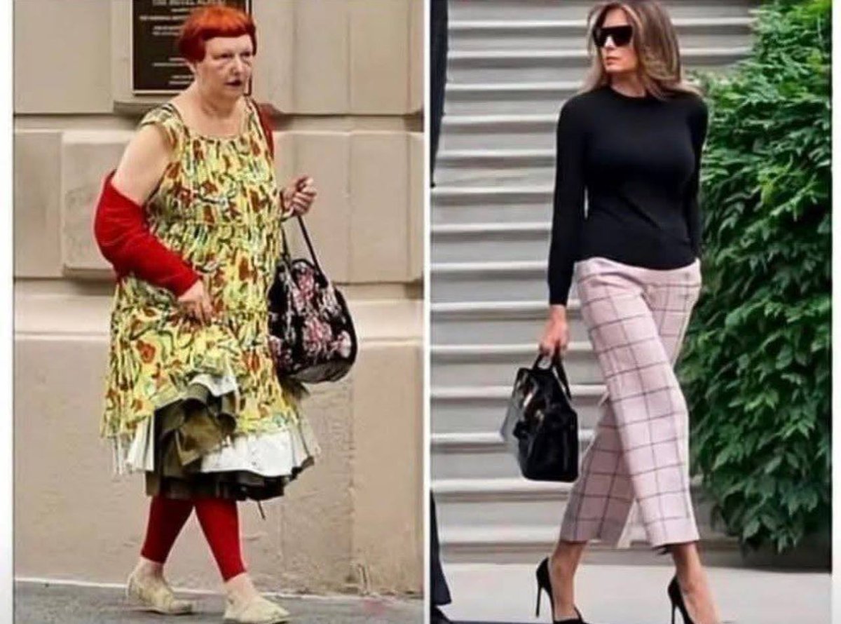 dockyyyyyyyyy's tweet photo. 🚨🇺🇸 Links:  Lynn Yaeger, Mode-Redakteurin bei Vogue, die in ihren Artikeln ständig Melania Trumps Aussehen, Stil, Kleiderwahl, Taschen und Schuhe kritisiert.
Rechts:  Melania Trump https://t.co/FTAVzRbzLl