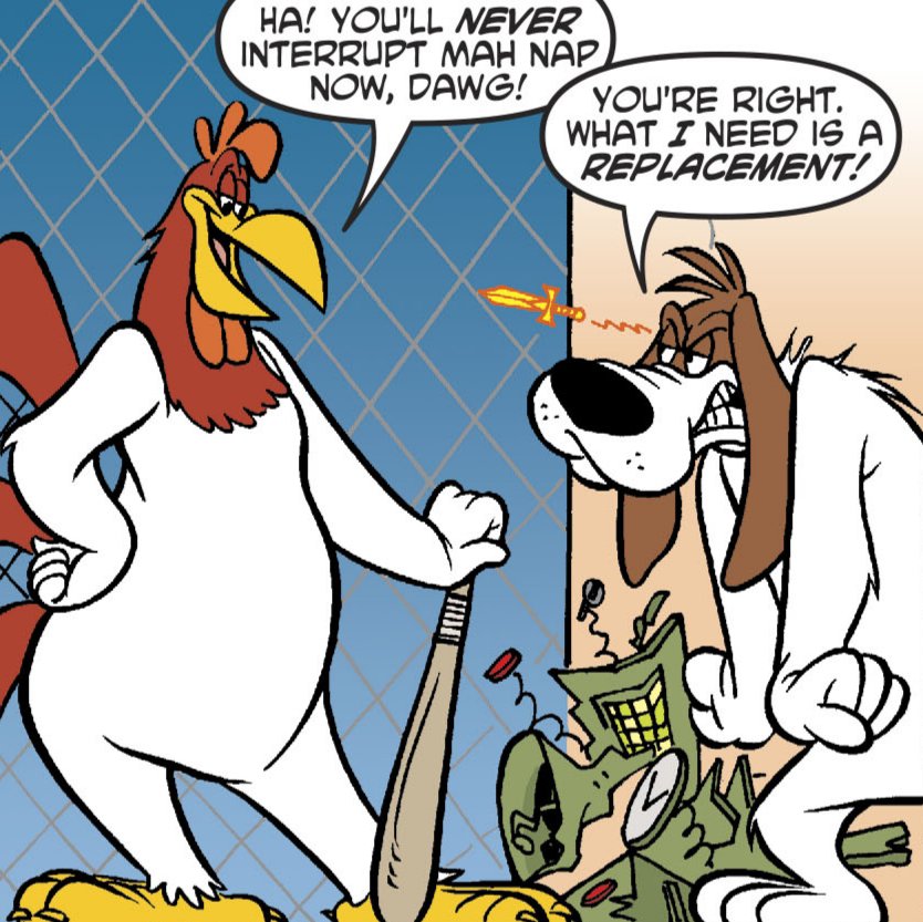 looc4tt's tweet photo. Since Foghorn Leghorn x Barnyard Dawg (aka fogdawg) is getting fed here are some scenes i got of them from comics

#fogdawg https://t.co/i2E81EPNdf